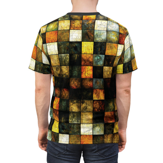 "Wood Block Pattern" #01, Fine Art Unisex T-Shirt (Dark Dùn Grey Collar)