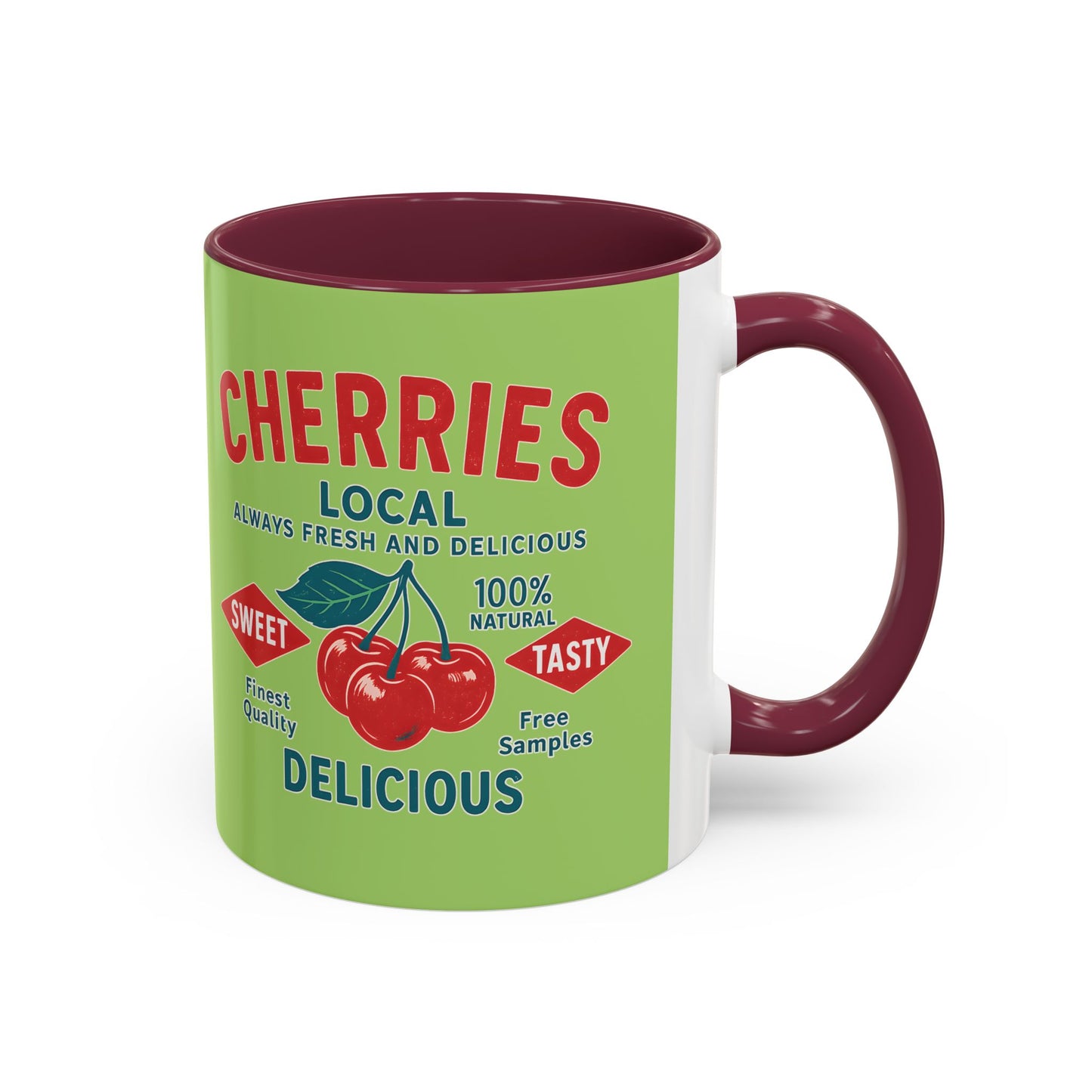 "Delicious Cherries", Colorful Mugs (11oz, 15oz) (Orchard Lime)