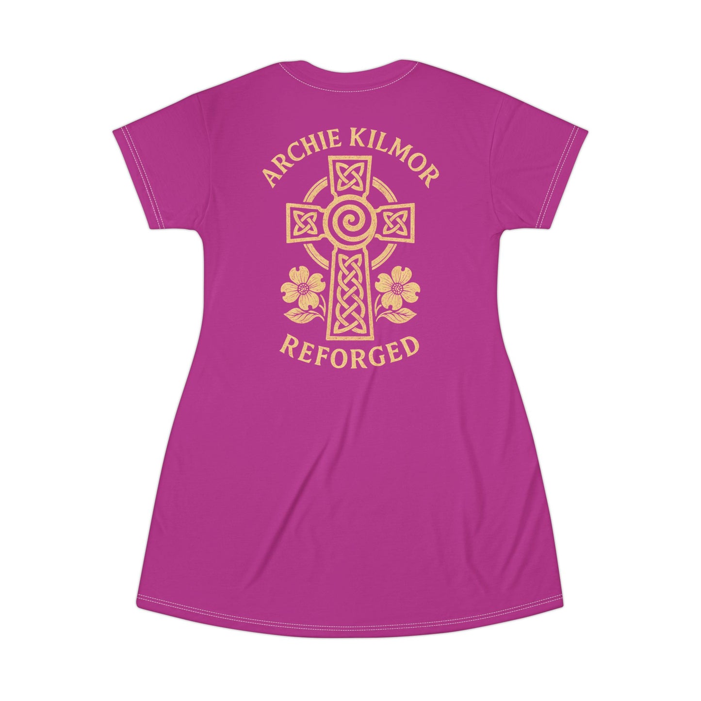 "Archie Kilmor Cross - Reforged" #01, Wearable Art T-Shirt Dress (Prairie Foxglove Pink)