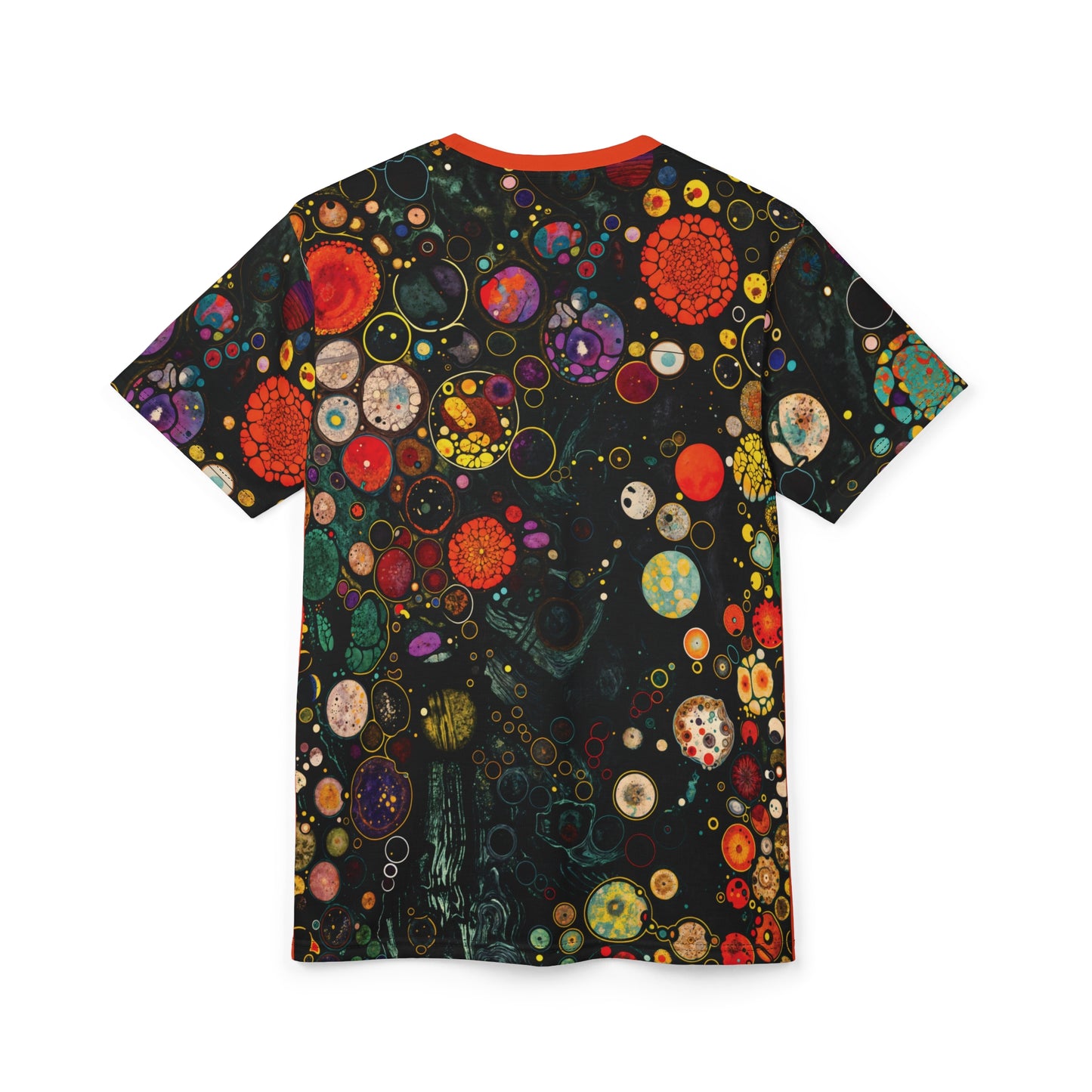 "Divine Riddle", Wearable Fine Art Unisex T-shirt (Tangelo Orange Collar)