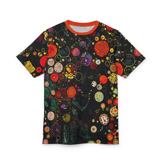 "Divine Riddle", Wearable Fine Art Unisex T-shirt (Tangelo Orange Collar)