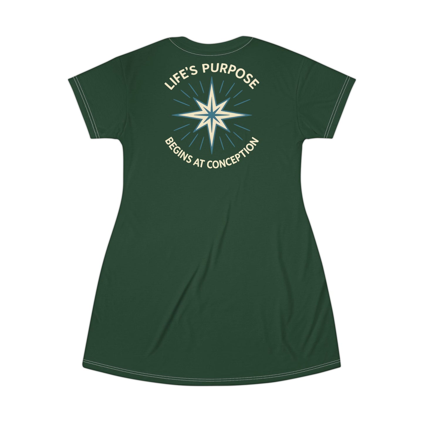 "Life's Purpose Begins at Conception #01", T-Shirt Dress (Rainforest Green)