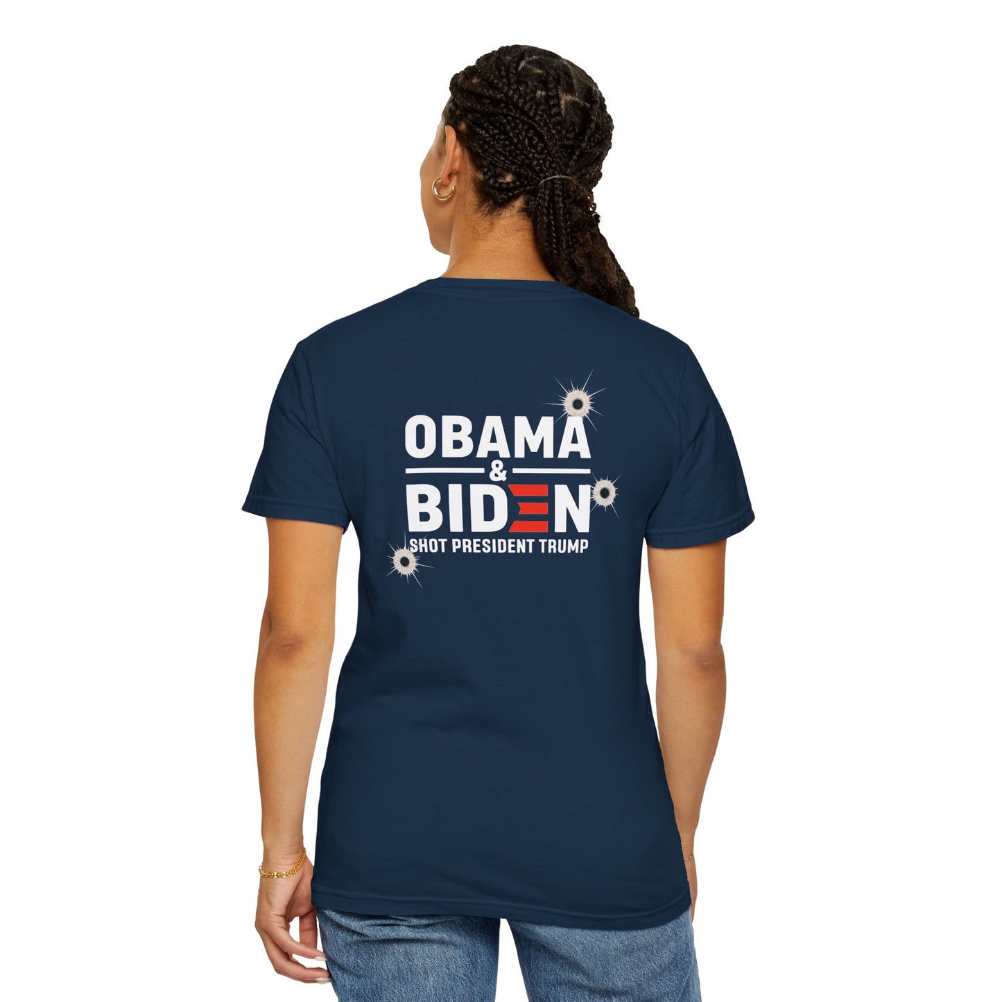 "Obama & Biden Shot President Trump", Unisex Black T-shirt