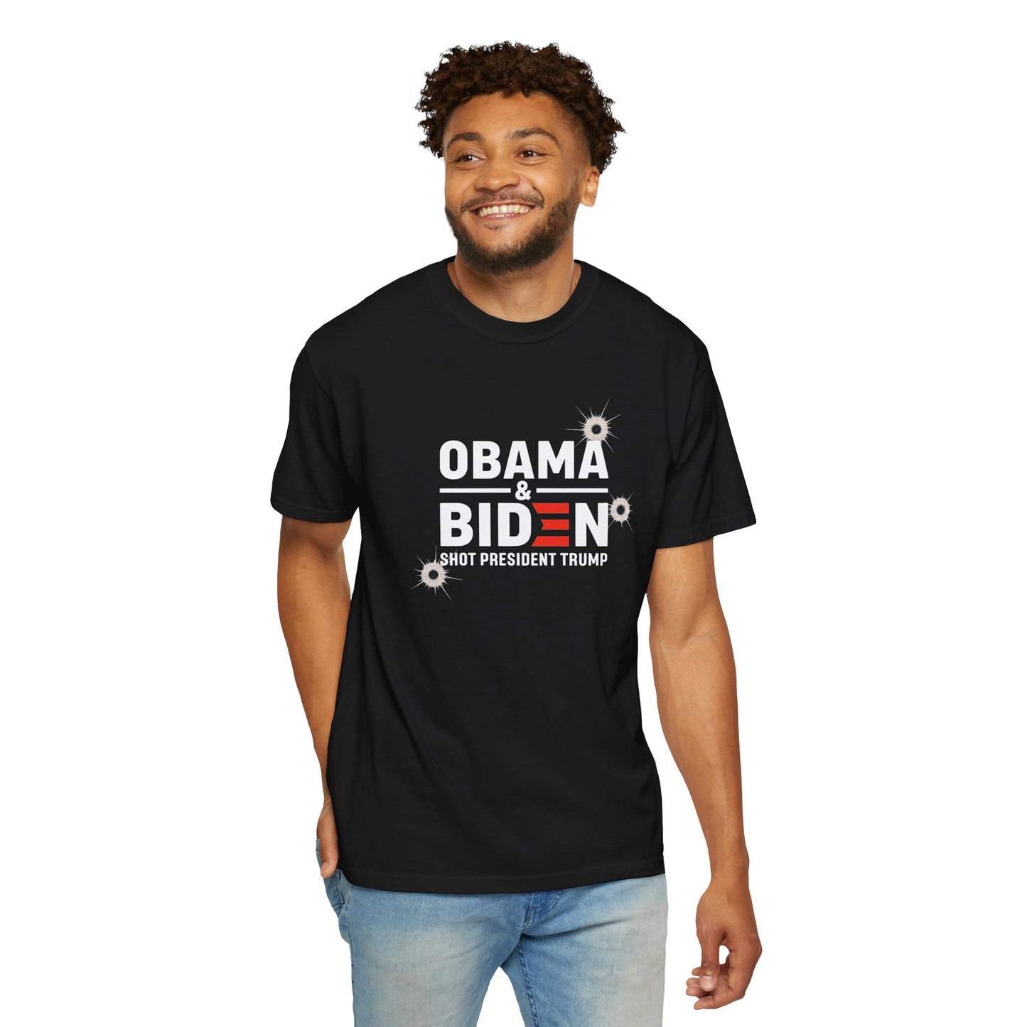 "Obama & Biden Shot President Trump", Unisex Black T-shirt