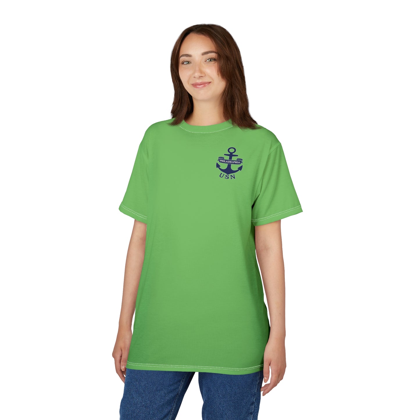 "USN Anchor", Unisex T-shirt (Bottle Glass Light)