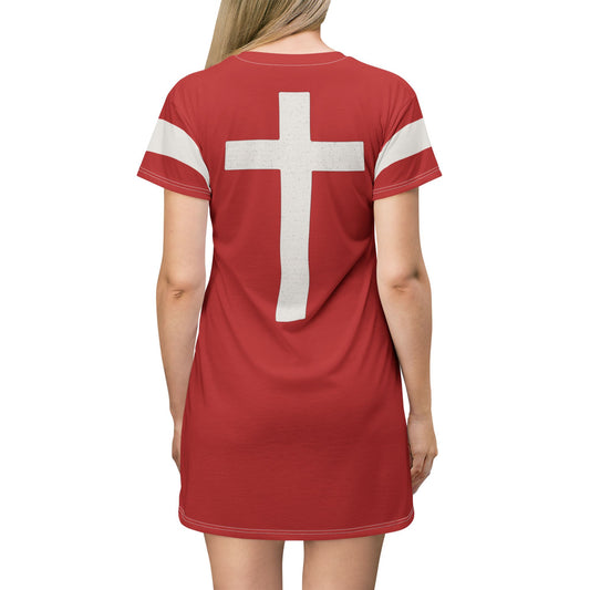 "Faith Overcomes Fear", T-Shirt Dress (Light Cherry Red)