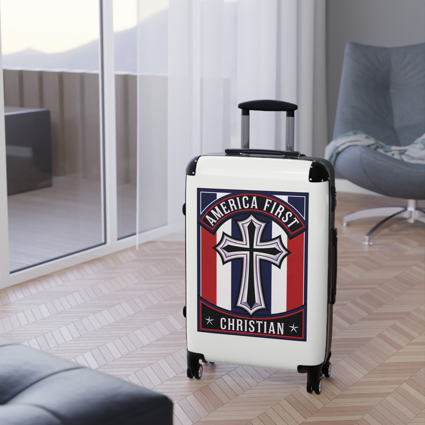 "America First Christian" Wall Art #11 Suitcases (Alabaster White)