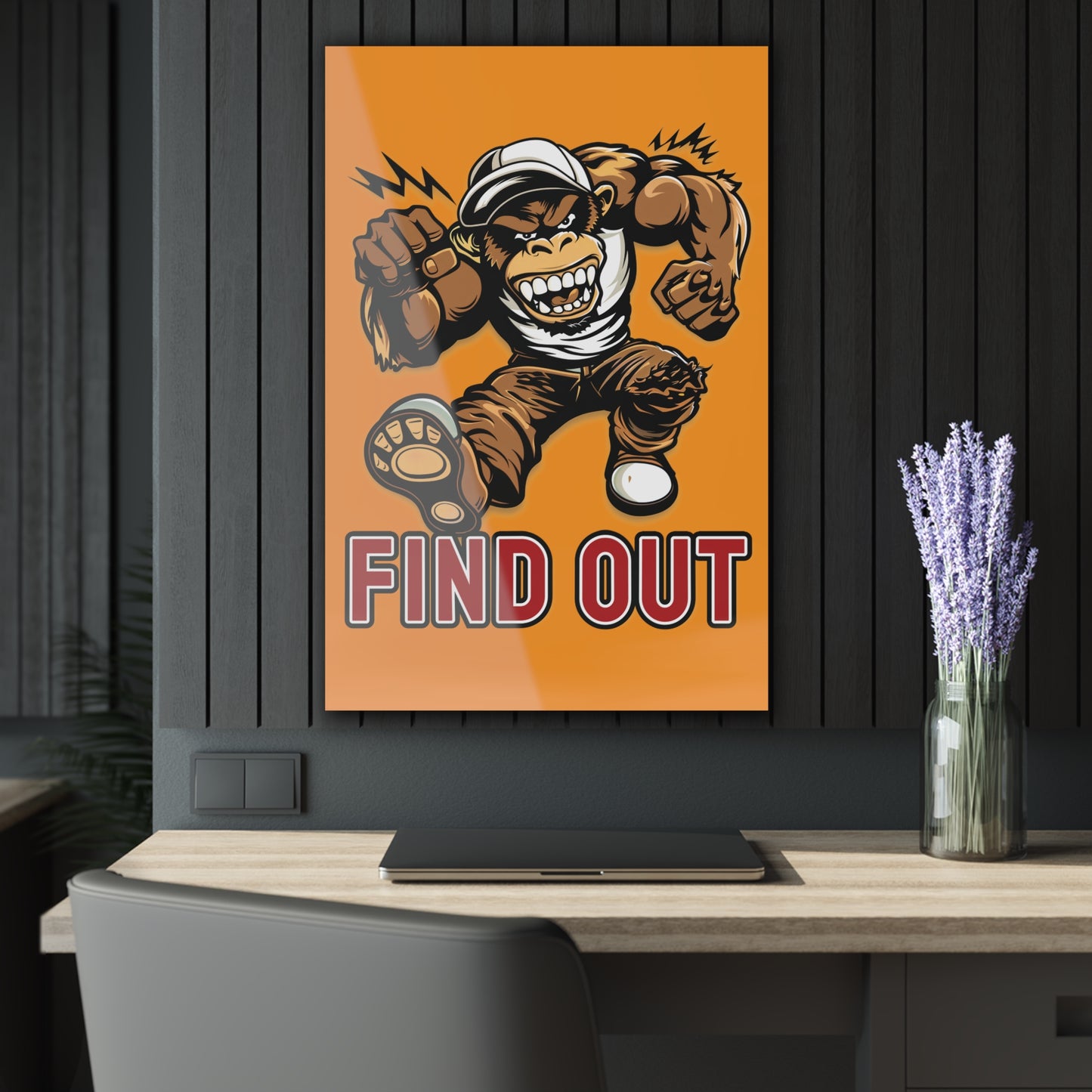 "Find Out", Acrylic Wall Prints (French Cleat Hanging) (Goldfish Orange)