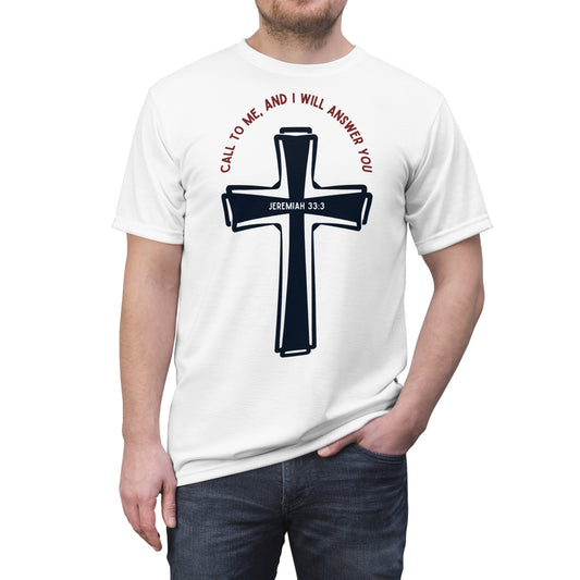 "Call to Me - Jeremiah 33:3" #01, Unisex Tee (Linen White)