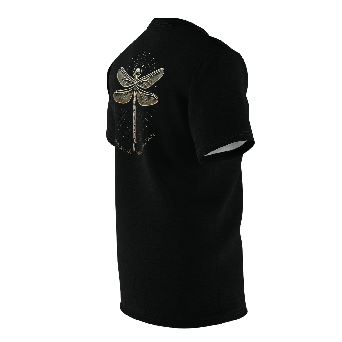 "Lucky Day Dragonfly", Wearable Fine Art Unisex T-shirt (Peatshadow Black)