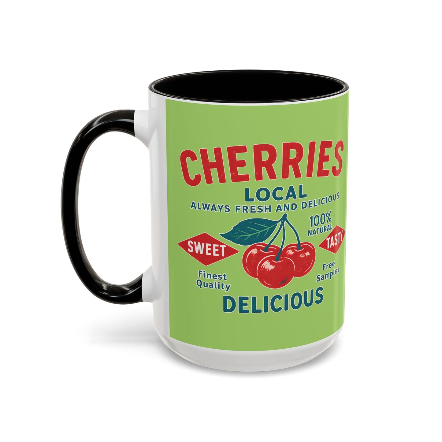 "Delicious Cherries", Colorful Mugs (11oz, 15oz) (Orchard Lime)