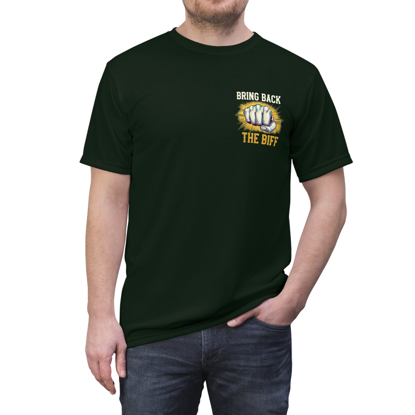 "Bring Back The Biff", Unisex T-shirt (Dark Woodland Green)