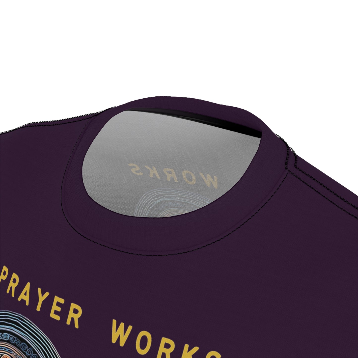 "Prayer Works – Gaelic Christian", Wearable Fine Art Unisex T-shirt (Dark Bramble)
