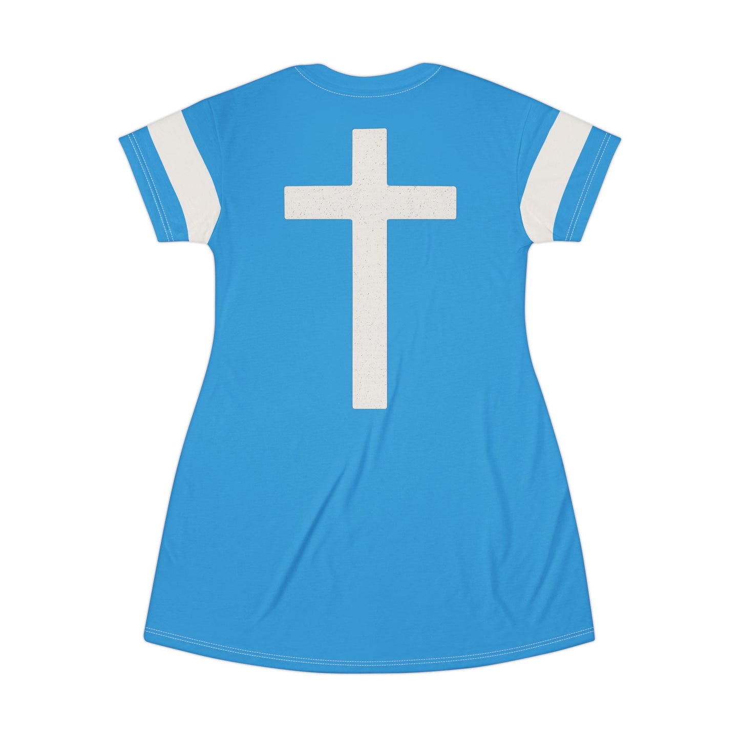 "Faith Overcomes Fear", T-Shirt Dress (Antipodean Blue)