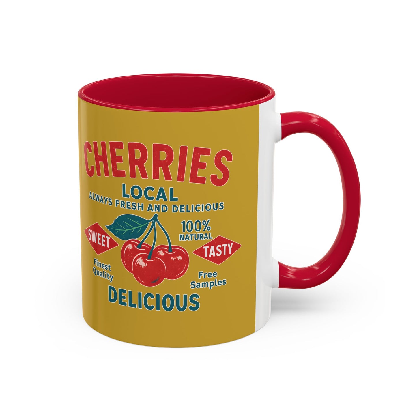 "Delicious Cherries", Colorful Mugs (11oz, 15oz) (Forgelight Gold)