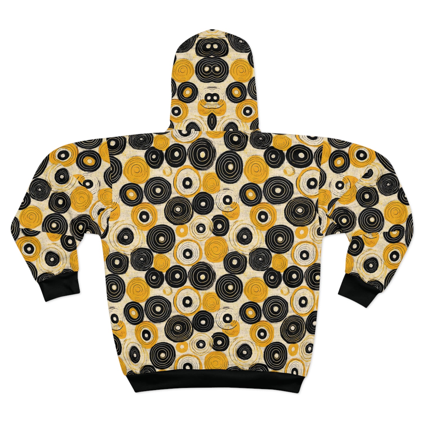 "Old 45's", Wearable Pattern Art Unisex Zip Hoodie (70's Black Cuffs)
