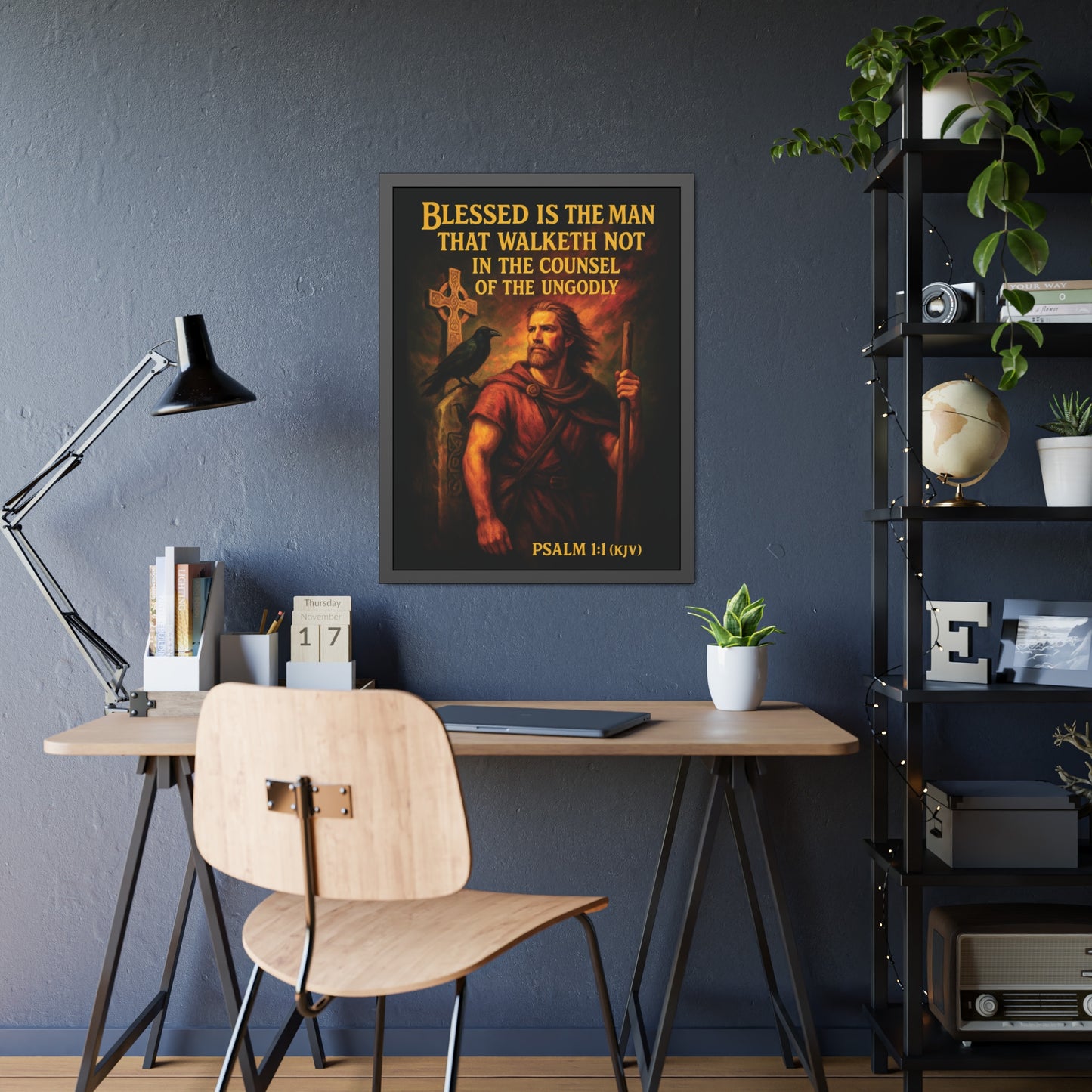 "Psalm 1:1 (KJV)", Framed Paper Poster (Peatshadow Black)