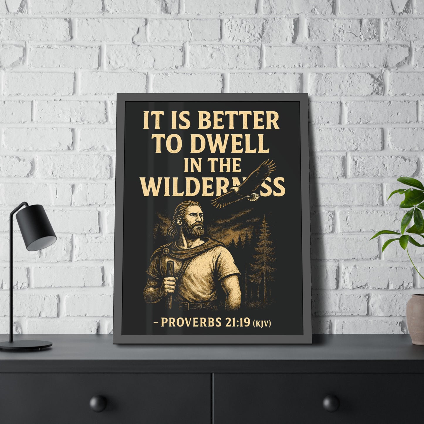 "Proverbs 21:19 (KJV)", Framed Paper Poster (Peatshadow Black)