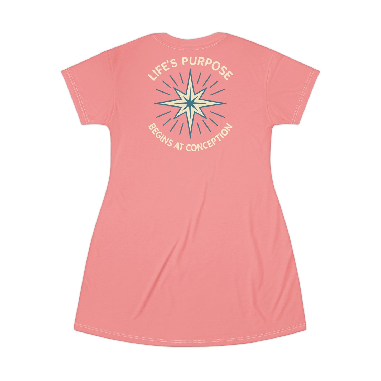 "Life's Purpose Begins at Conception #01", T-Shirt Dress (Pastel Red)