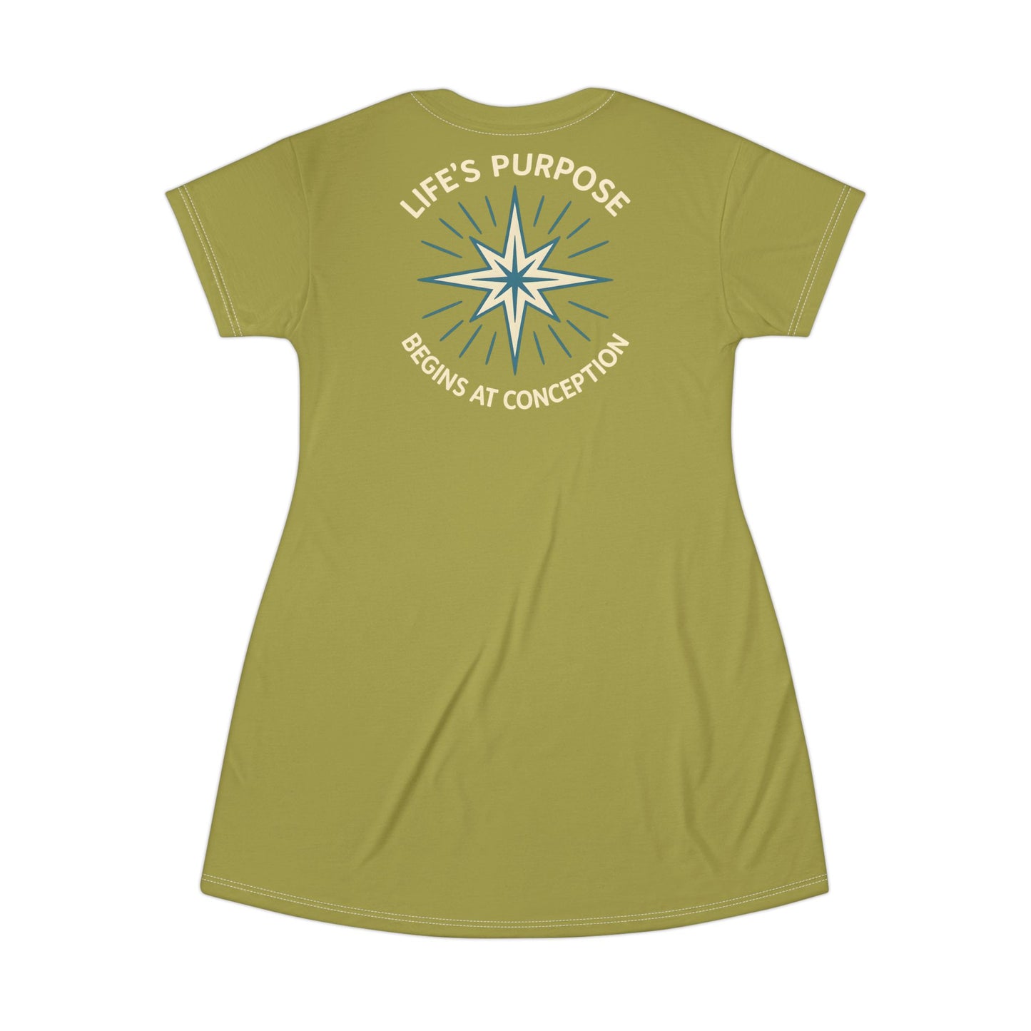 "Life's Purpose Begins at Conception #01", T-Shirt Dress (Lentil Sprout)