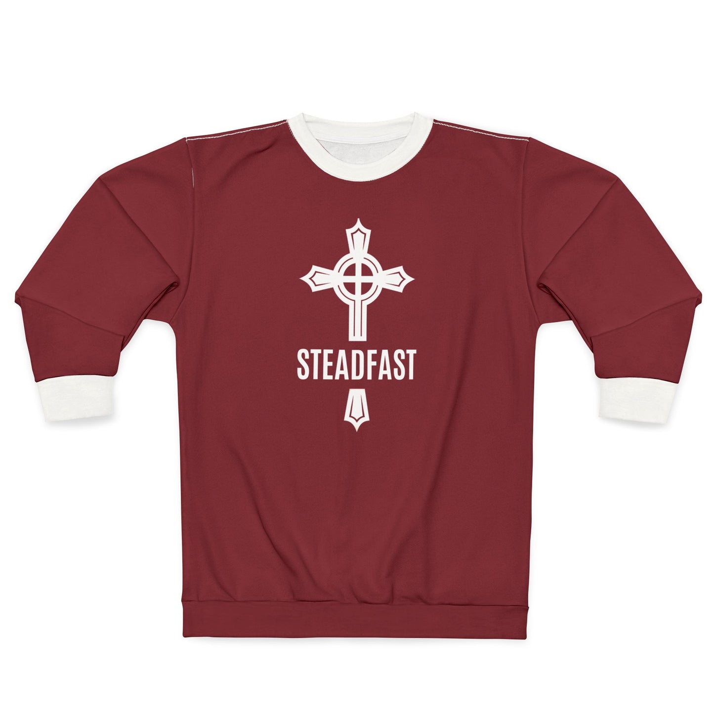 "Steadfast Cross", Unisex Sweatshirt (Dark Cherry Red)