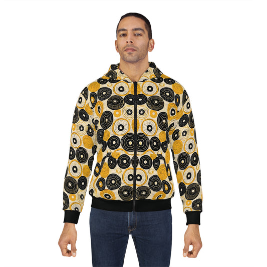 "Old 45's", Wearable Pattern Art Unisex Zip Hoodie (70's Black Cuffs)