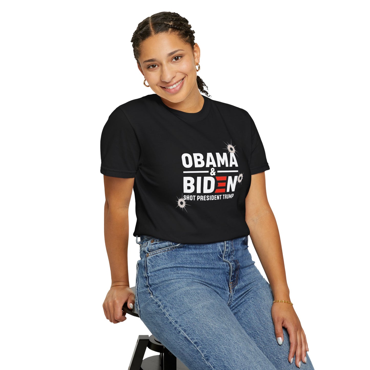 "Obama & Biden Shot President Trump", Unisex Black T-shirt