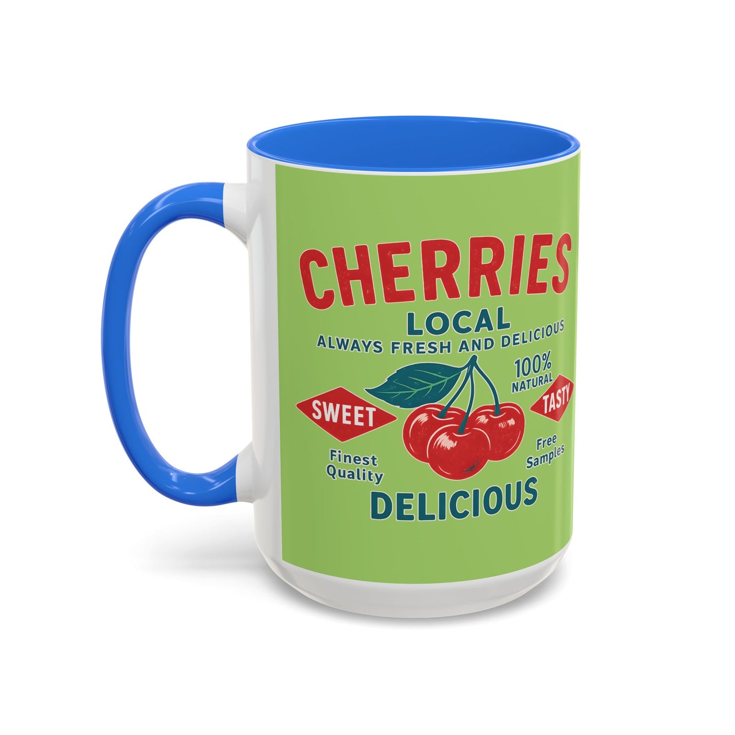 "Delicious Cherries", Colorful Mugs (11oz, 15oz) (Orchard Lime)