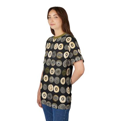 "Punk Polka", Wearable Pattern Art Unisex Tee (Soft Fig Green Collar)