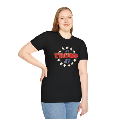 "Trump 45-47 Circle of Stars", Unisex Softstyle T-Shirt