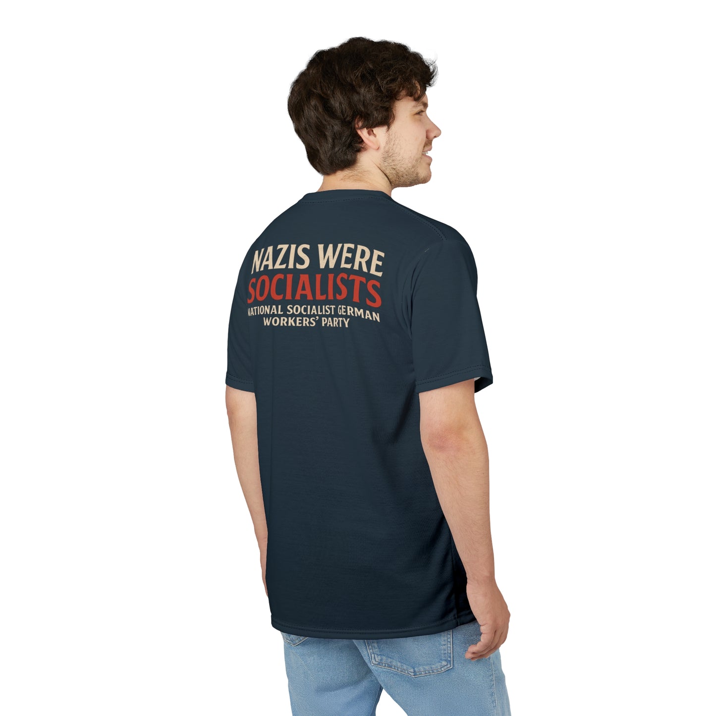 "Nazis were Socialists", Unisex T-shirt (Blue Whale)