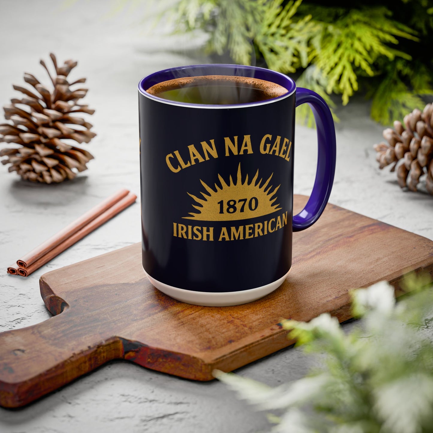 "Clan na Gael - Irish American", Colorful Mugs (11oz, 15oz) (Black Rock Blue)