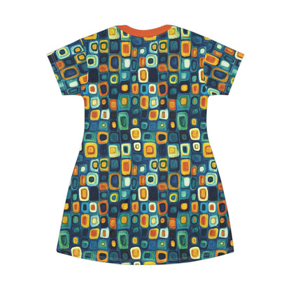 "Soul Mosaic", T-Shirt Dress (Metallic Orange Collar)