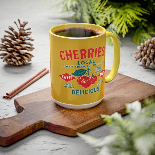"Delicious Cherries", Colorful Mugs (11oz, 15oz) (Forgelight Gold)