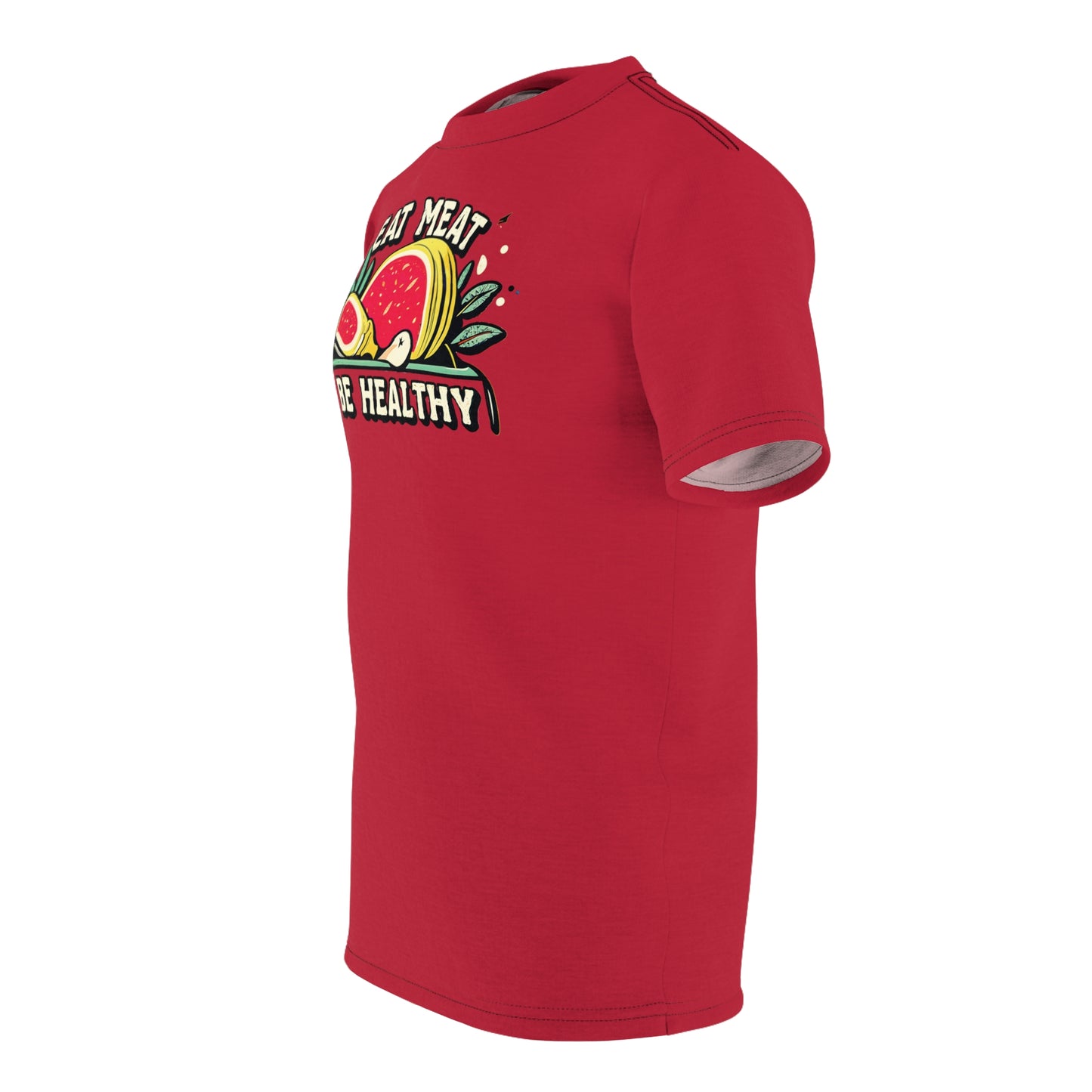 "Eat Meat & Be Healthy", Unisex T-shirt (Cardinal Red)