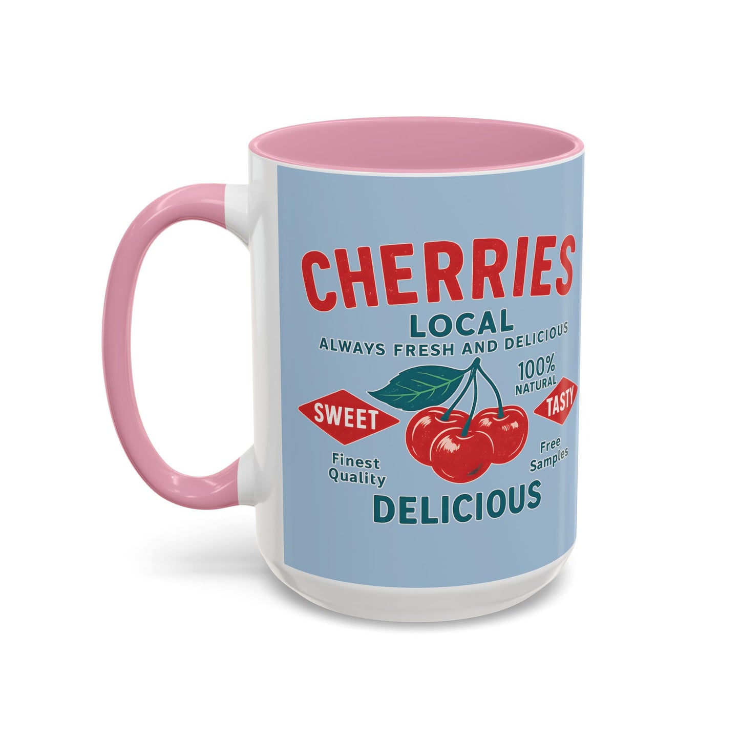 "Delicious Cherries", Colorful Mugs (11oz, 15oz) (Retro Sky)
