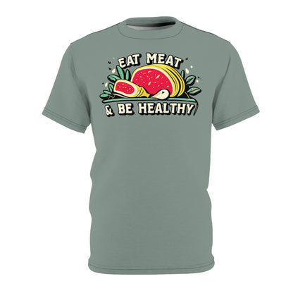 "Eat Meat & Be Healthy", Unisex T-shirt (Hebridean Flint)