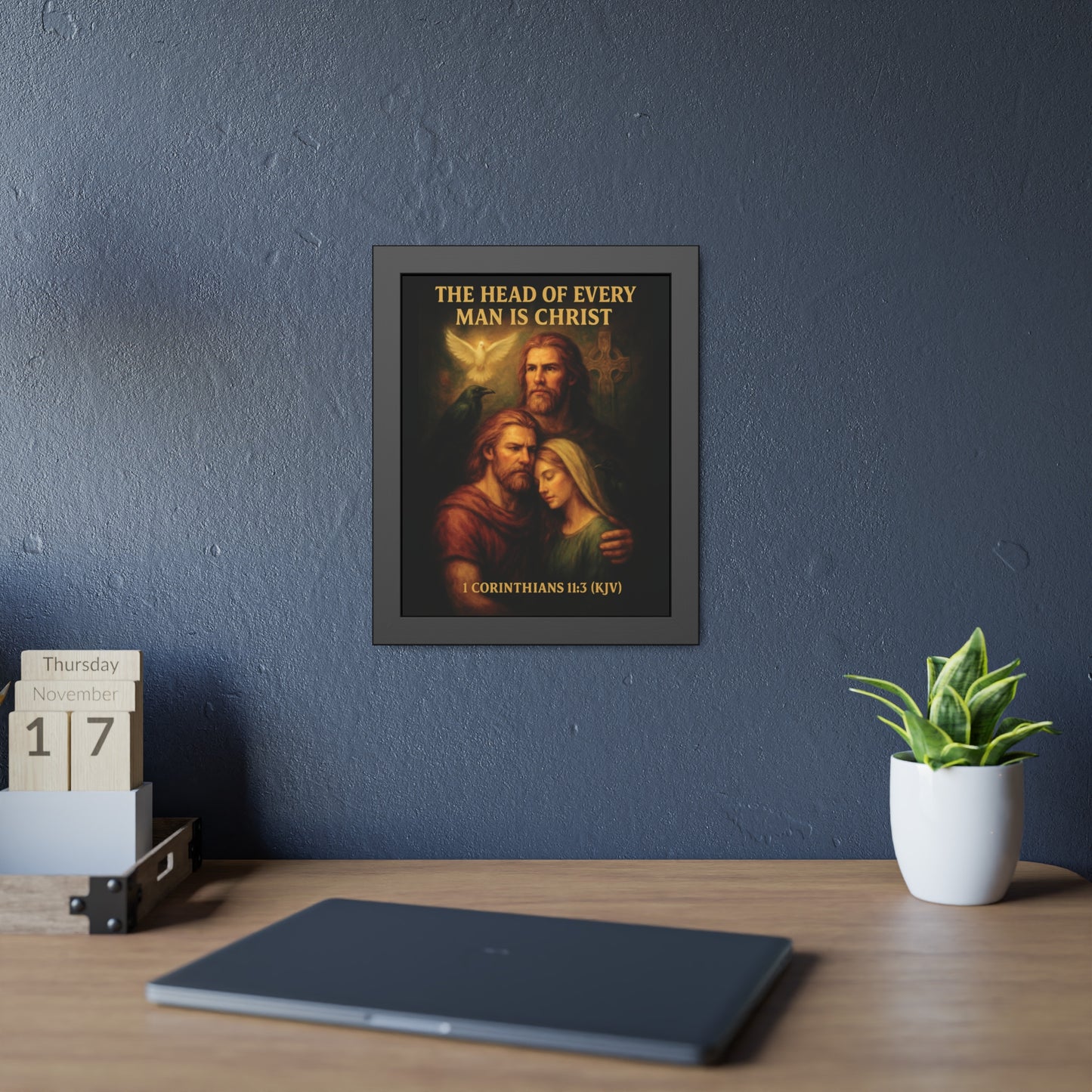 "1 Corinthians 11:3 (KJV)", Framed Paper Poster (Shadow Black)