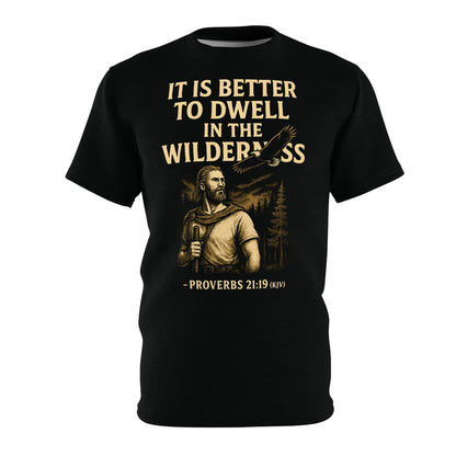 "Proverbs 21:19 (KJV)", Wearable Art Unisex T-shirt (Peatshadow Black)