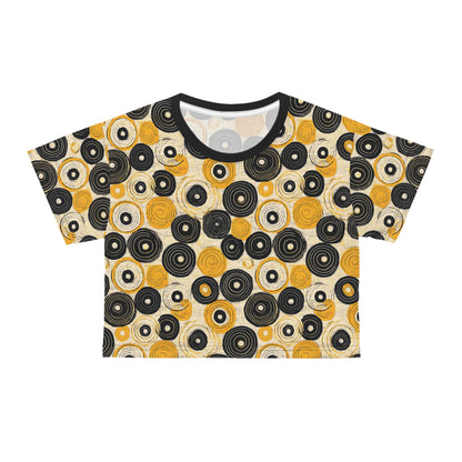 "Old 45's", Wearable Pattern Art Crop Tee (70's Black Collar)
