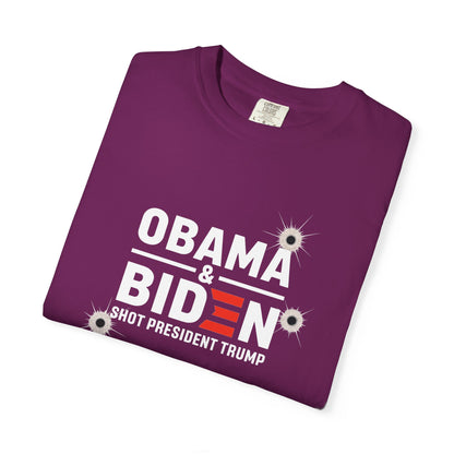 "Obama & Biden Shot President Trump", Unisex Black T-shirt
