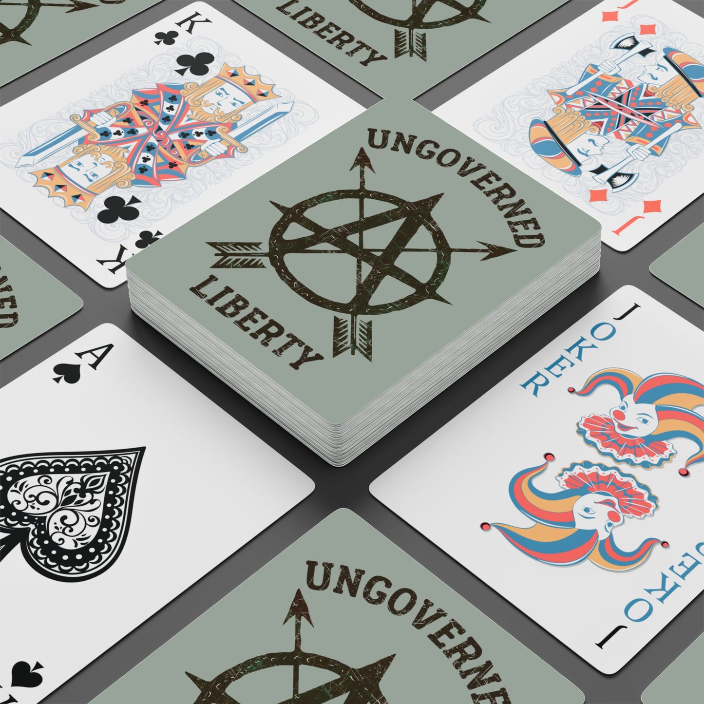 "Ungoverned Liberty", Political Playing Cards (Ash Grey)