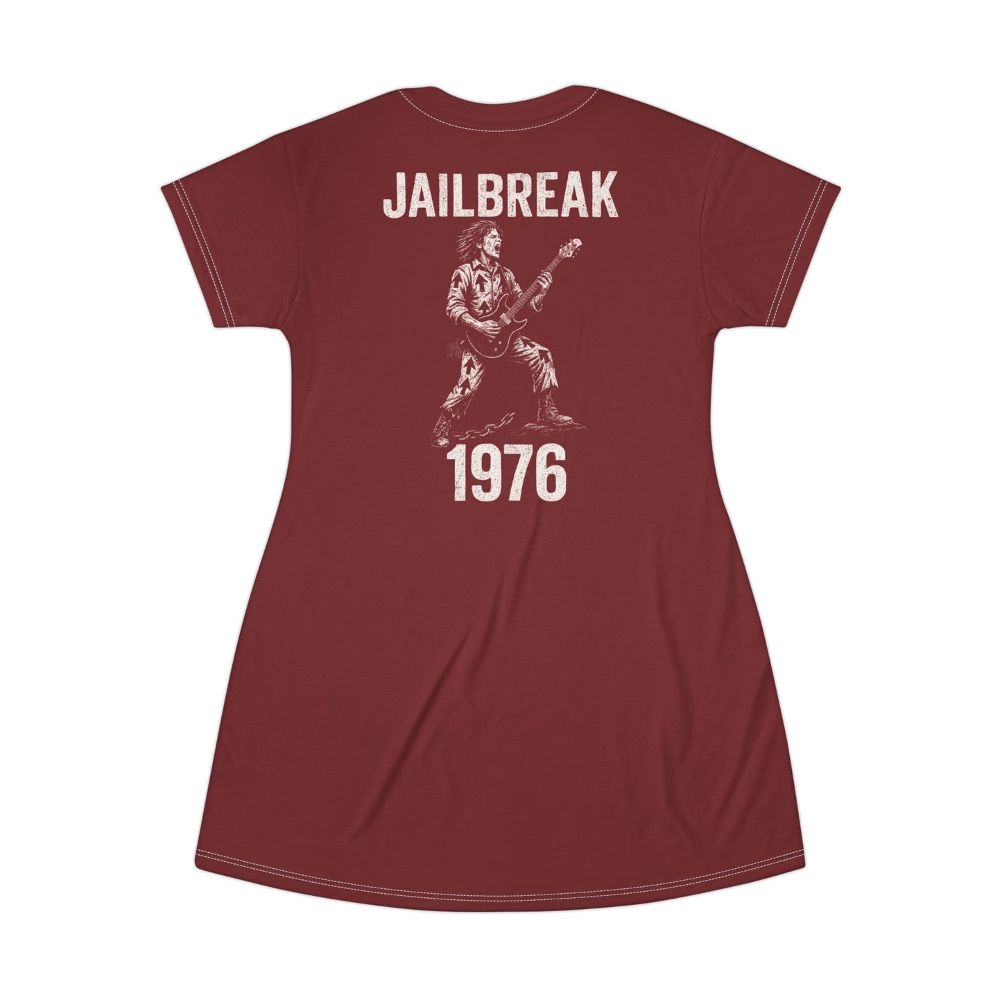 "Jailbreak 1976", T-Shirt Dress (Dark Ruby)