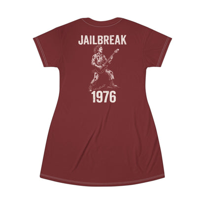 "Jailbreak 1976", T-Shirt Dress (Dark Ruby)
