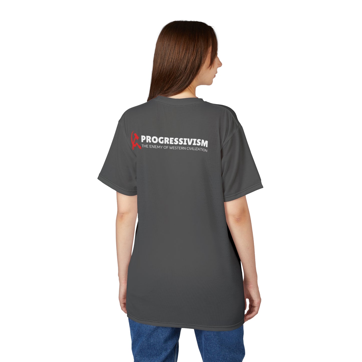 "Progressivism - Enemy of Western Civilization", Unisex Tee (Panzer Grey)