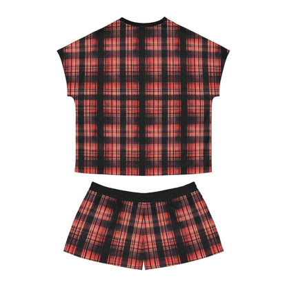 "Kin of Flame", Women's Short Pajama Set (Black Collar & Waist)