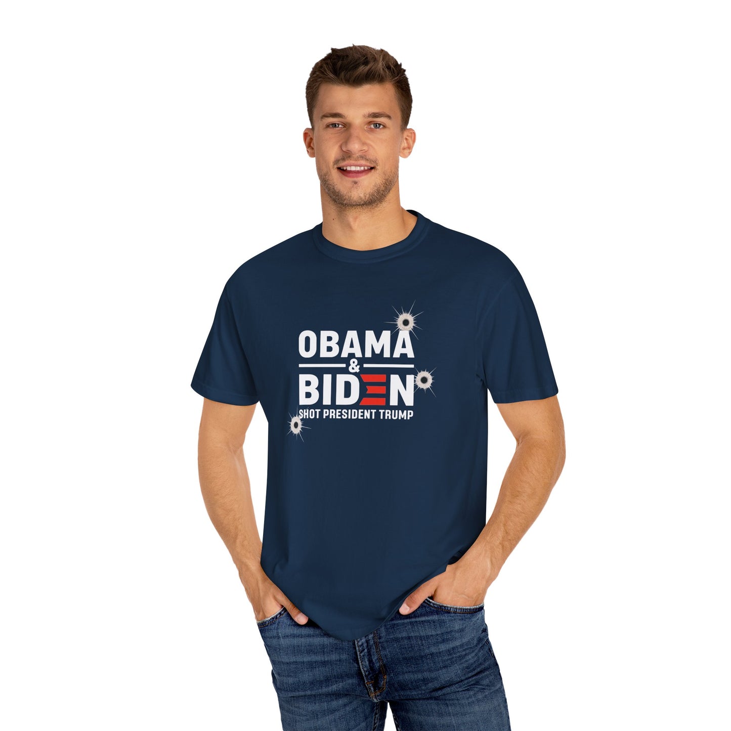 "Obama & Biden Shot President Trump", Unisex Black T-shirt