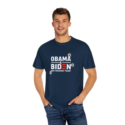 "Obama & Biden Shot President Trump", Unisex Black T-shirt