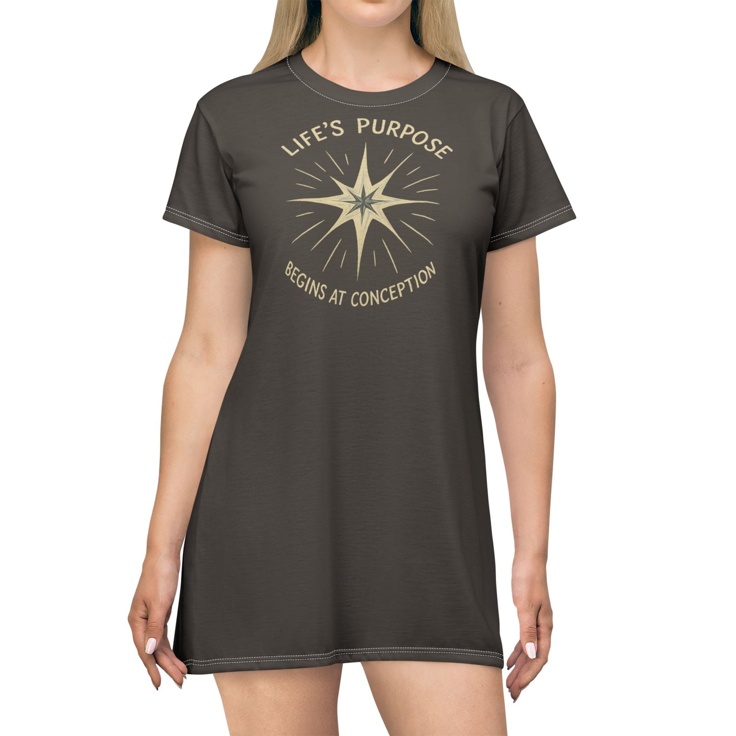 "Life's Purpose Begins at Conception #02", T-Shirt Dress (Dried Dates)