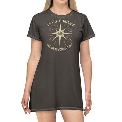 "Life's Purpose Begins at Conception #02", T-Shirt Dress (Dried Dates)